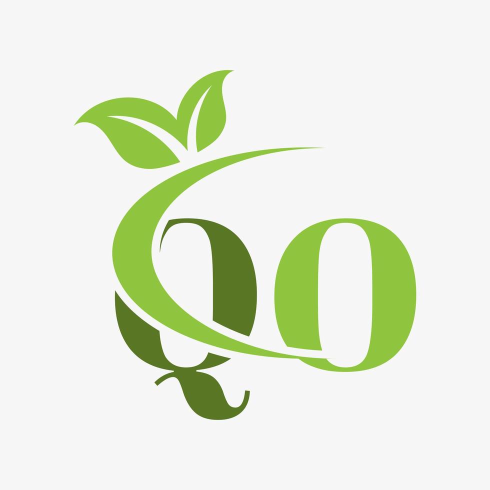 logotipo de letra qo con vector de icono de hojas swoosh.