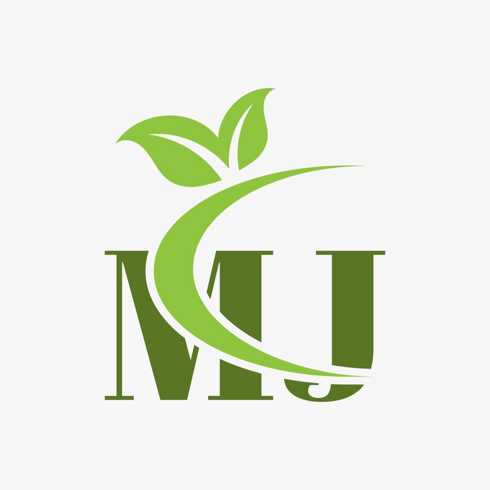 mj letter logo with swoosh leaves icon vector. vector