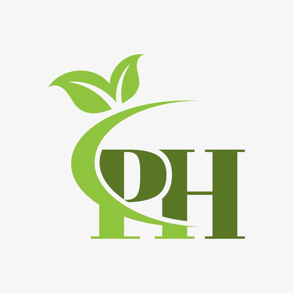 ph letter logo with swoosh leaves icon vector. vector