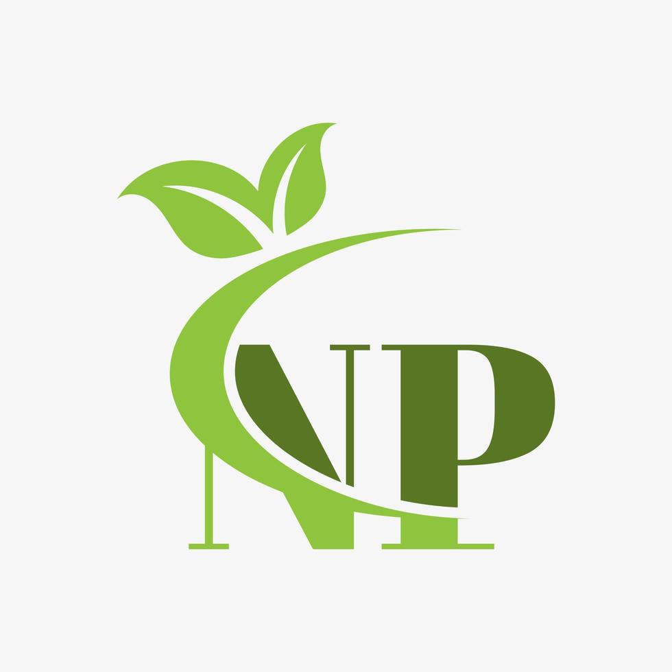 np letter logo with swoosh leaves icon vector. vector