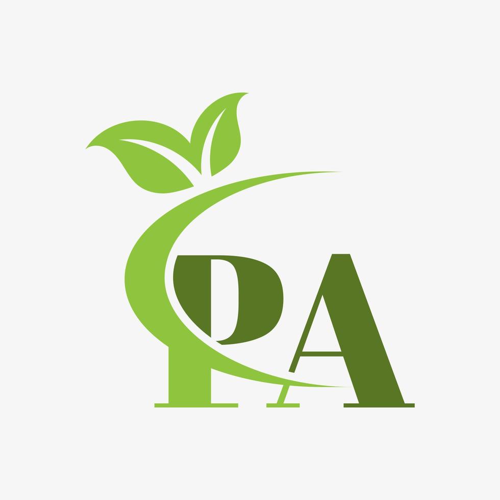 pa letter logo with swoosh leaves icon vector. vector