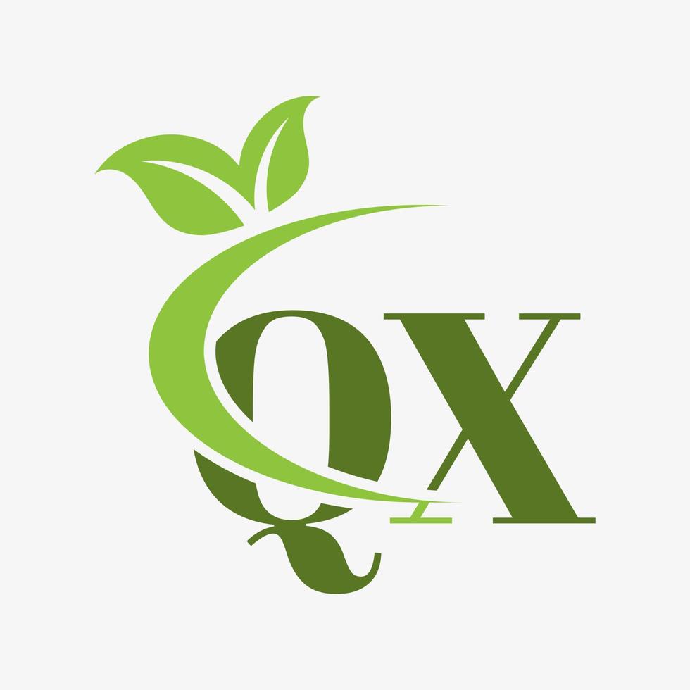 qx letter logo with swoosh leaves icon vector. vector