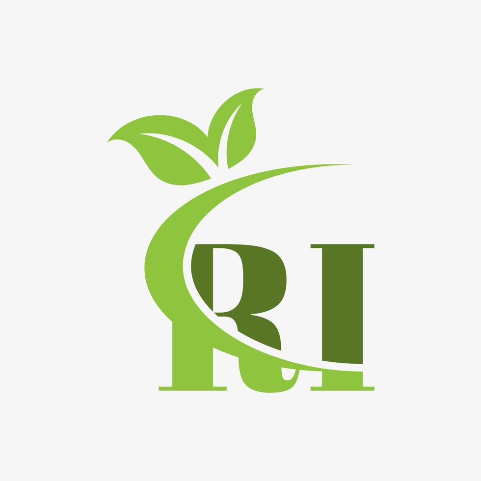 ri letter logo with swoosh leaves icon vector. vector