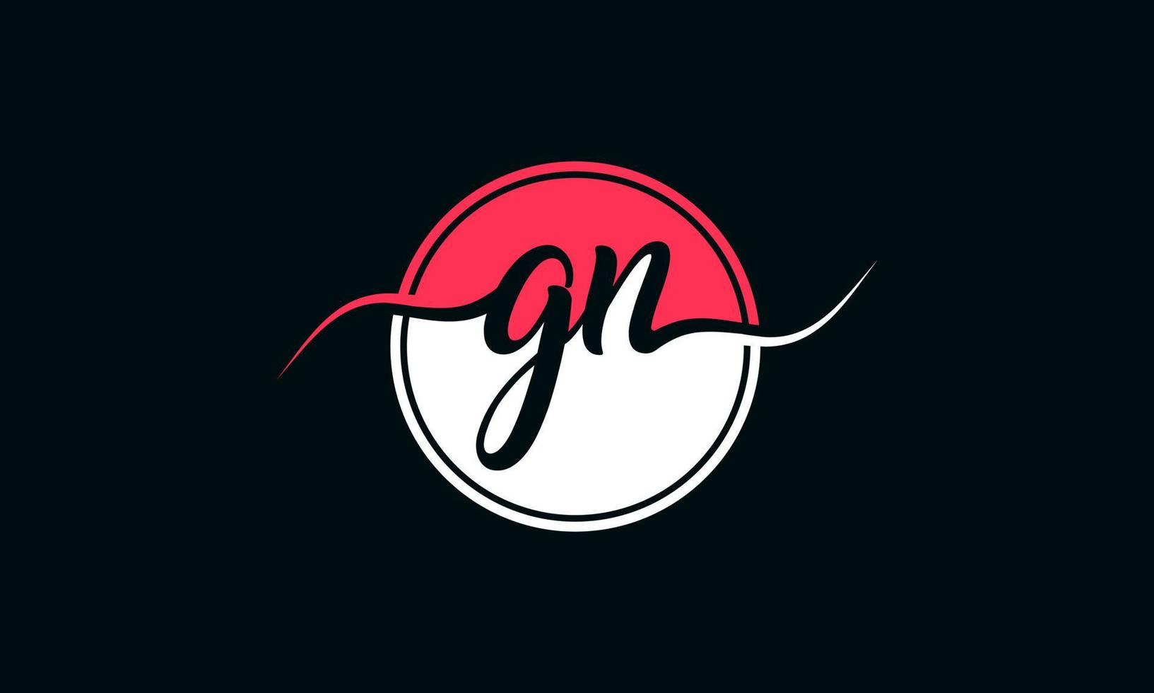 logotipo inicial de la letra gn con un círculo interior en color blanco y rosa. vector profesional.