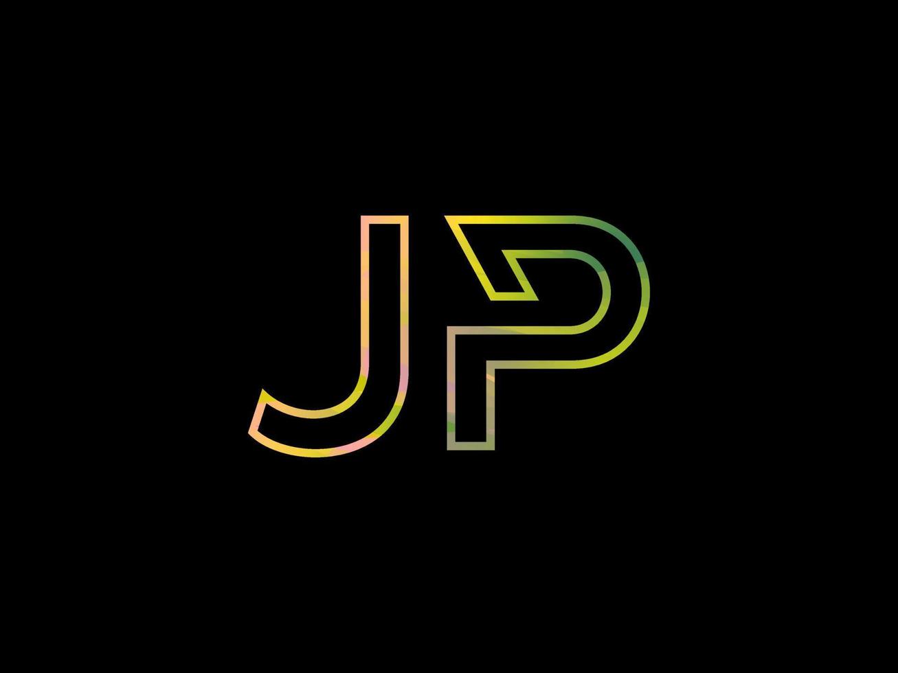 logotipo de letra jp con vector de textura de arco iris colorido. vector profesional