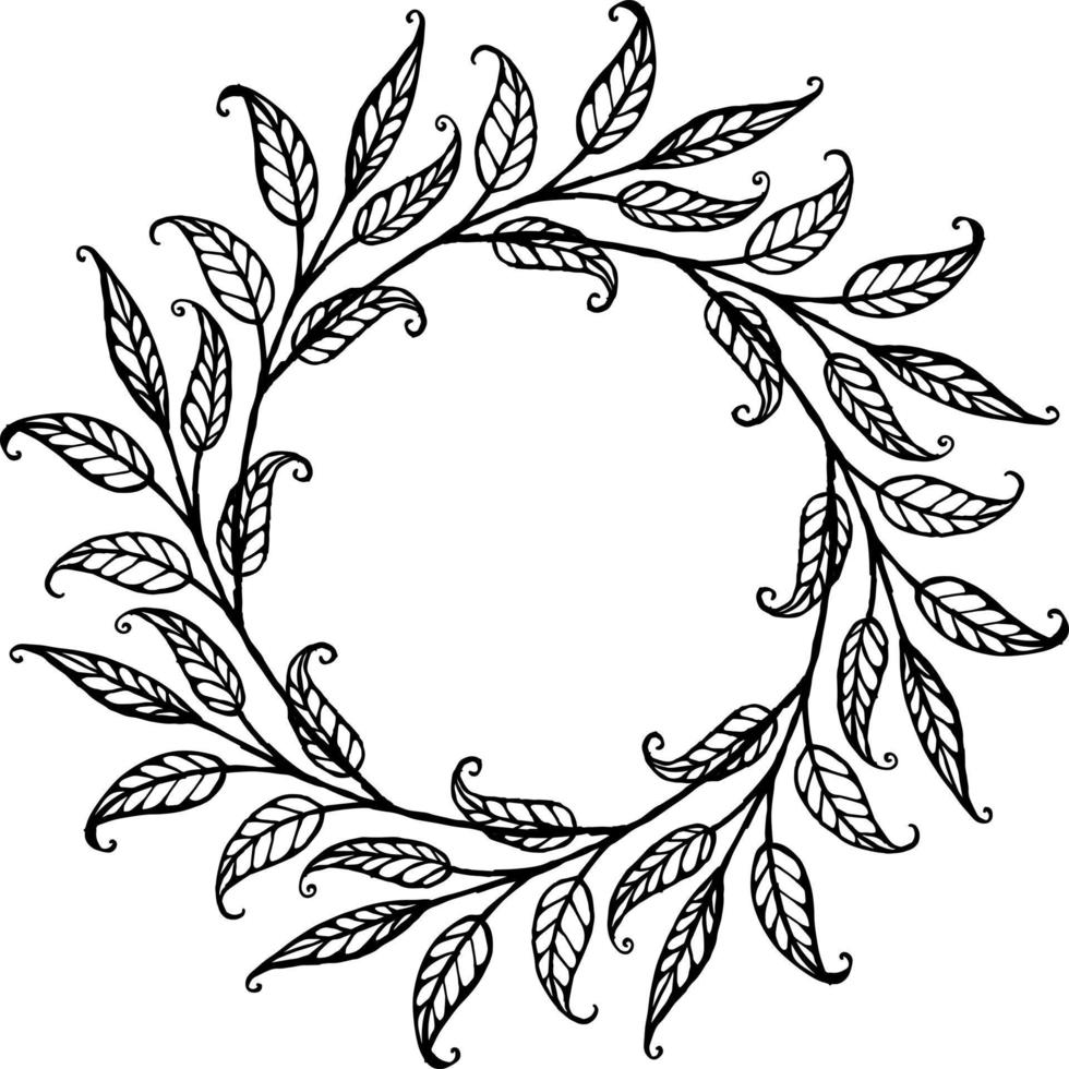 ilustración vectorial de marco floral circular ornamento en colores blanco y negro vector