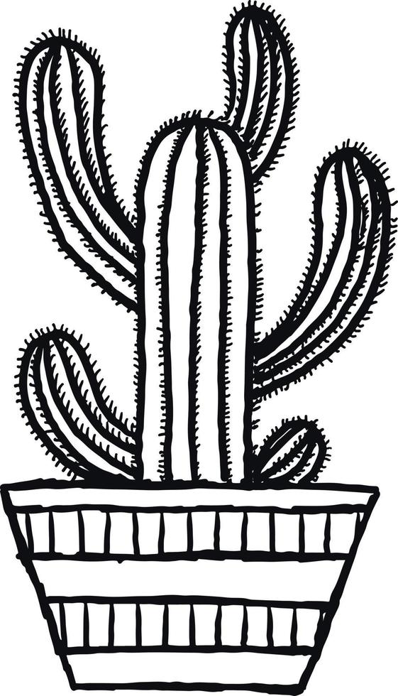 Ilustración de vector de ornamento de planta de cactus en colores blanco y negro