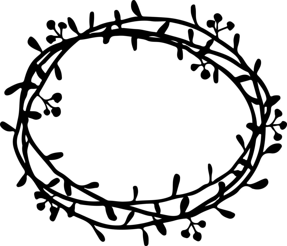 vector illustration of circular floral frame ornament in black and white colors