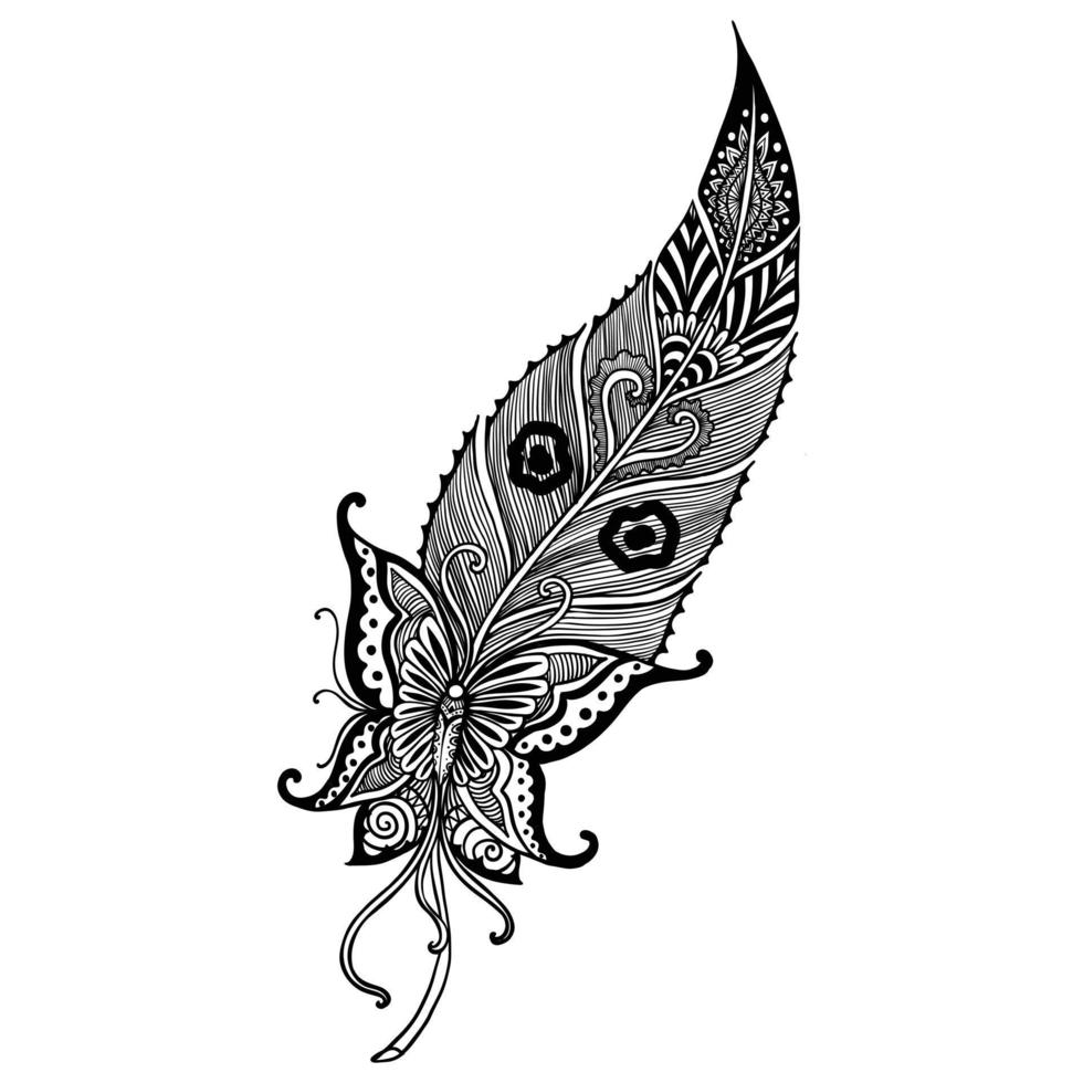 Ilustración de vector de ornamento de plumas en colores blanco y negro