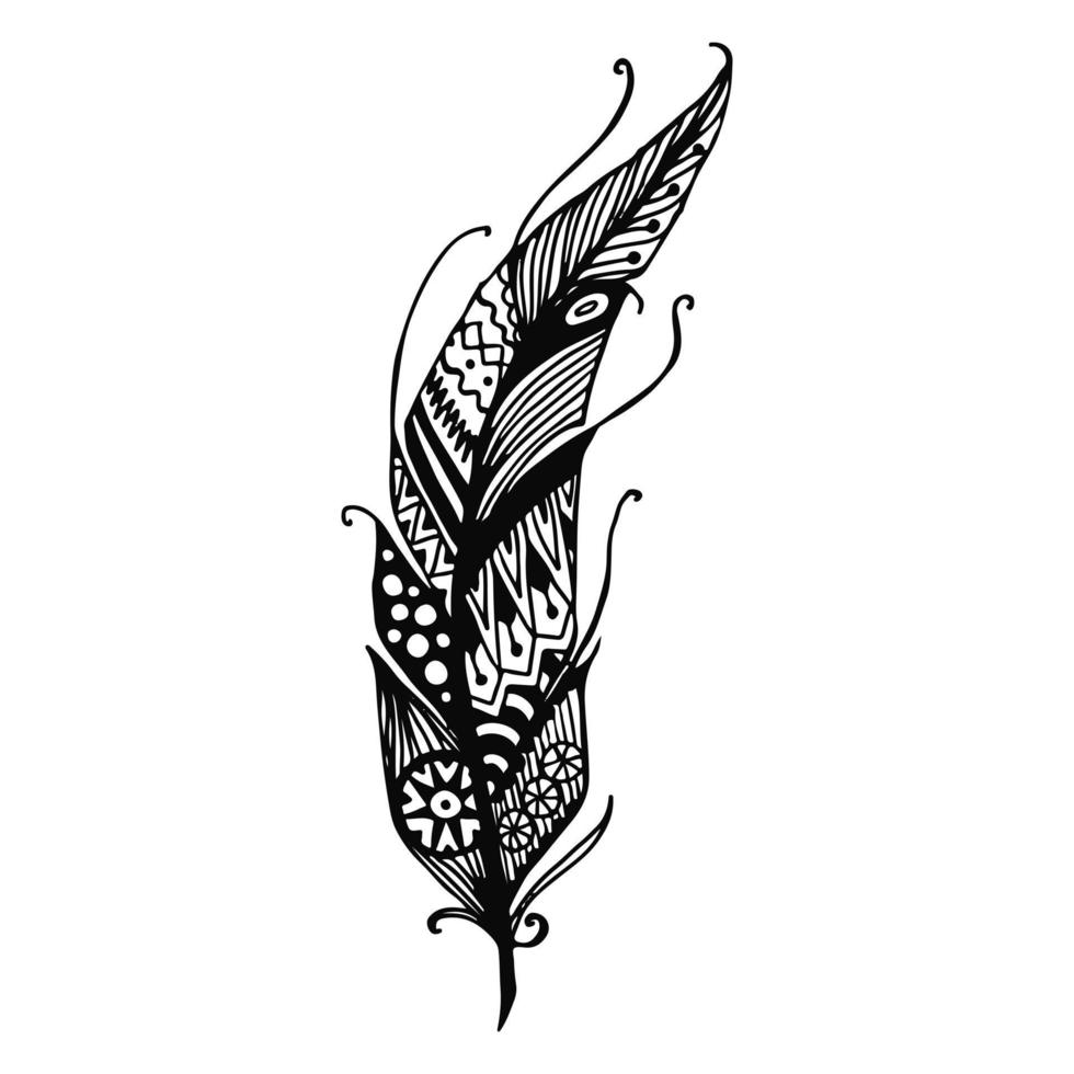 feather ornament vector illustration in black and white colors