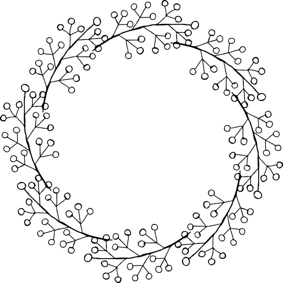 ilustración vectorial de marco floral circular ornamento en colores blanco y negro vector