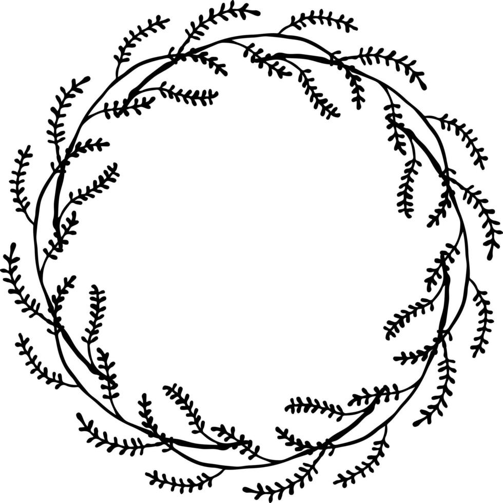 ilustración vectorial de marco floral circular ornamento en colores blanco y negro vector