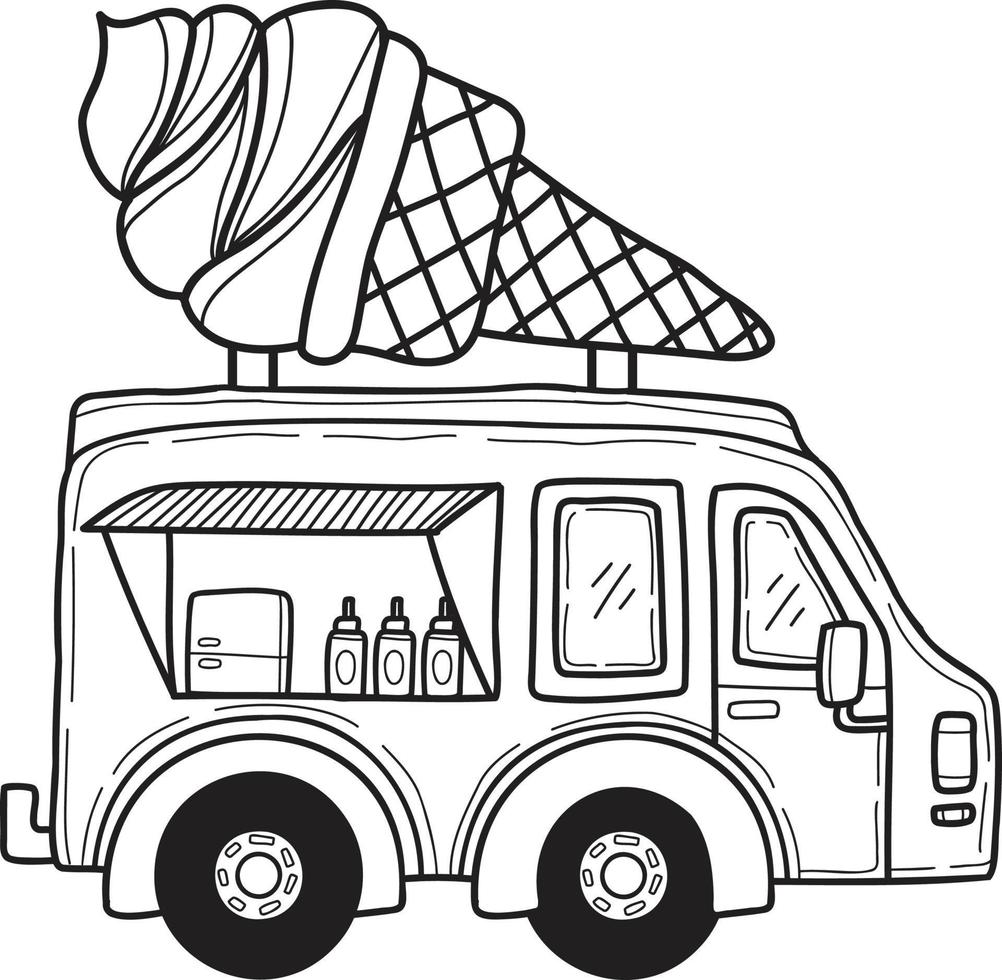 Hand Drawn Food Truck Ice Cream illustration vector