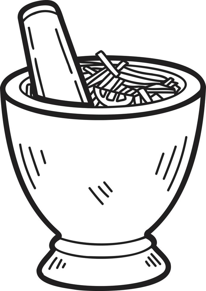 Hand Drawn papaya salad with mortar illustration vector
