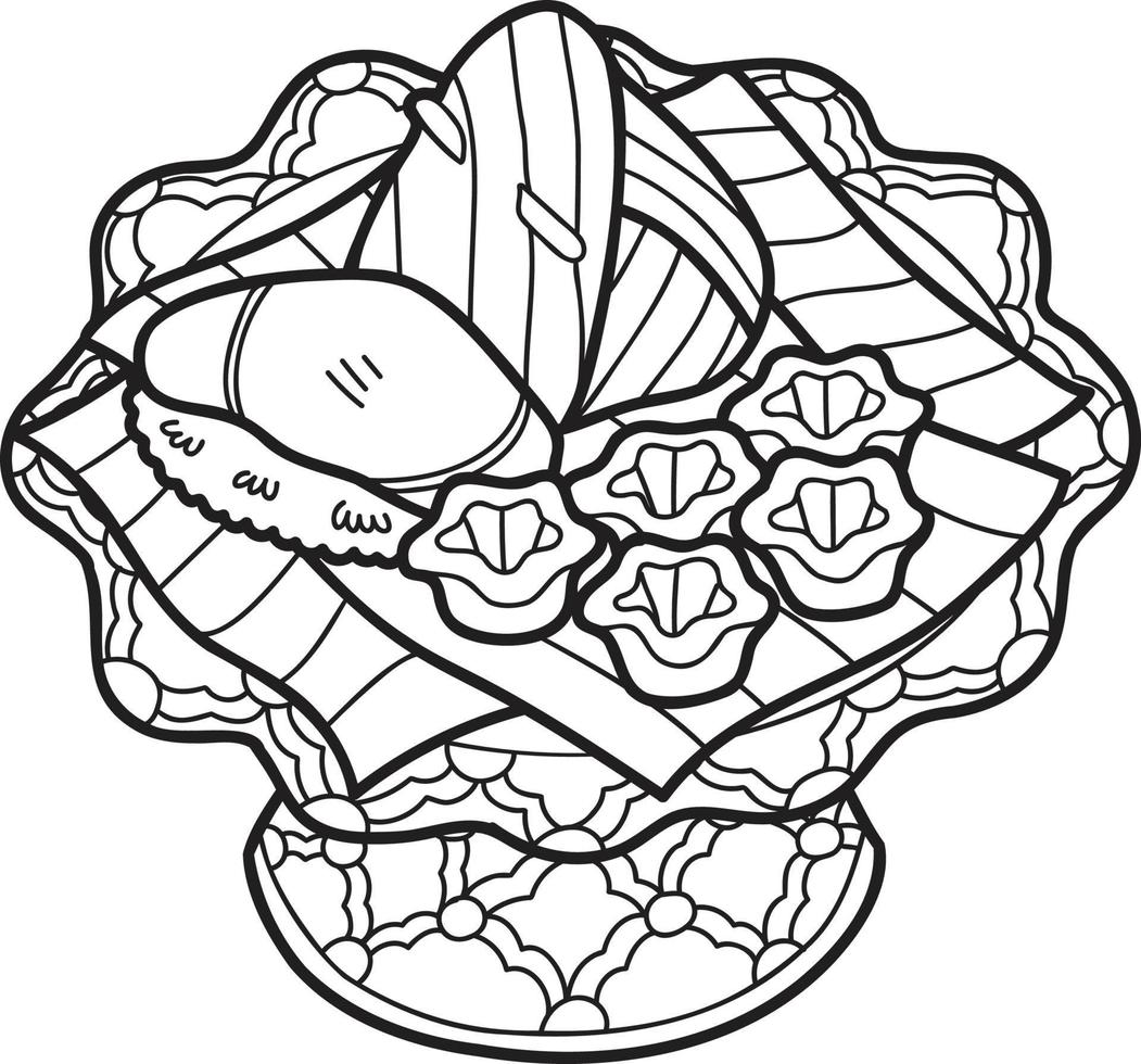 postres tailandeses dibujados a mano e ilustración de tazas benjarong vector