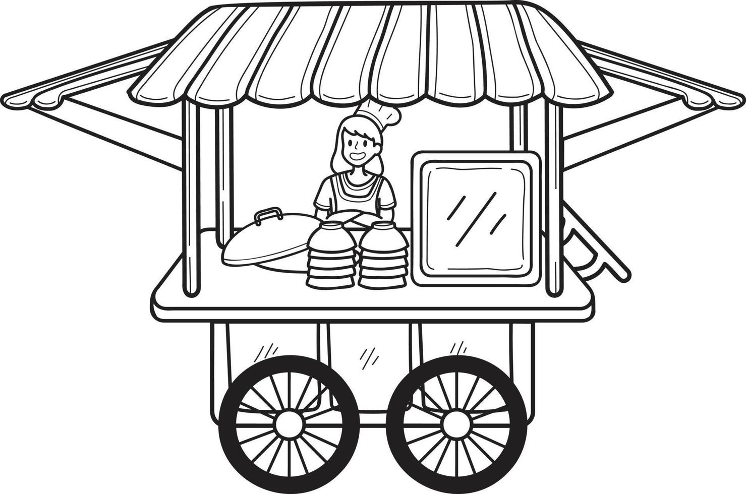 Hand Drawn Street Food Noodle Cart illustration vector