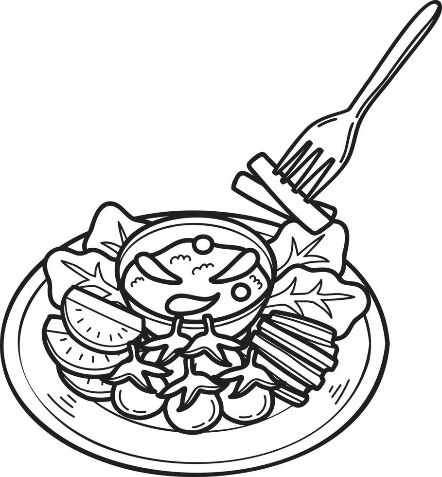 pasta de camarones dibujada a mano pasta de chile o ilustración de comida tailandesa vector