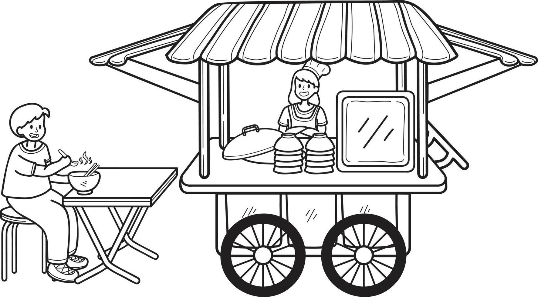 Hand Drawn Street Food Noodle Cart illustration vector