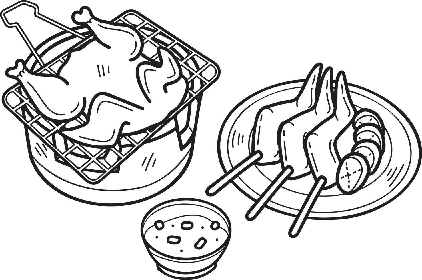 Hand Drawn Grilled Chicken and thai Brazier illustration vector