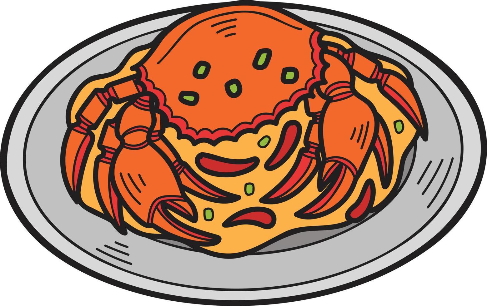 Hand Drawn Stir Fried Crab with Curry Powder or Thai food illustration vector