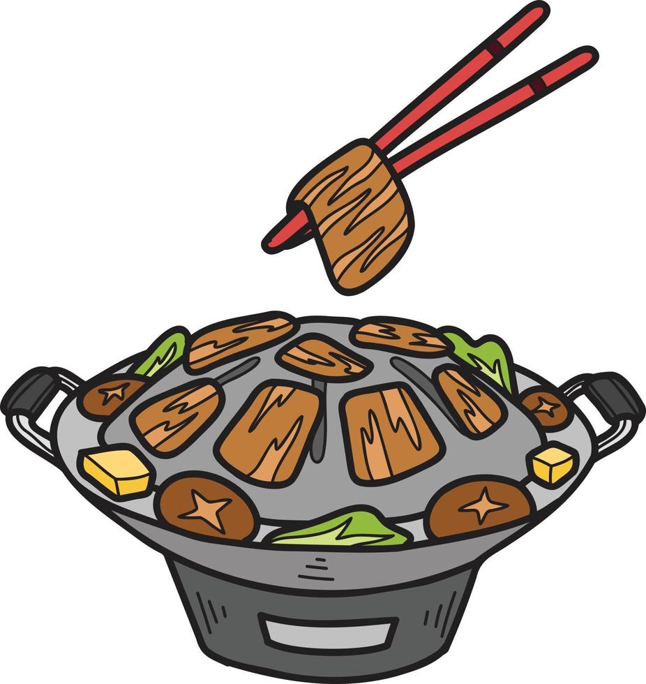 dibujado a mano moo kra ta cerdo a la parrilla o ilustración de comida tailandesa vector