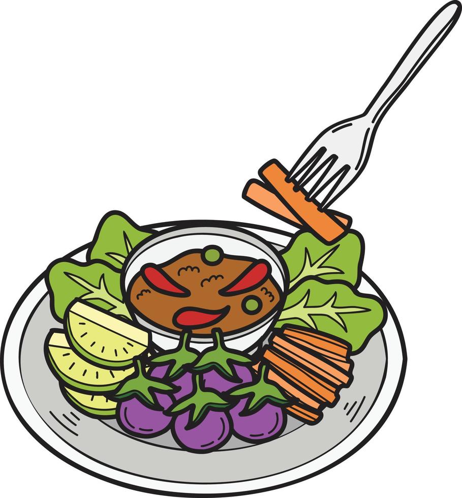 Hand Drawn Shrimp paste chili paste or Thai food illustration vector
