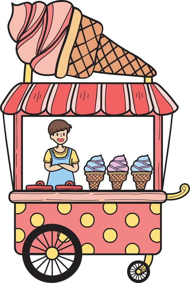 Hand Drawn Street Food Ice Cream Cart illustration vector