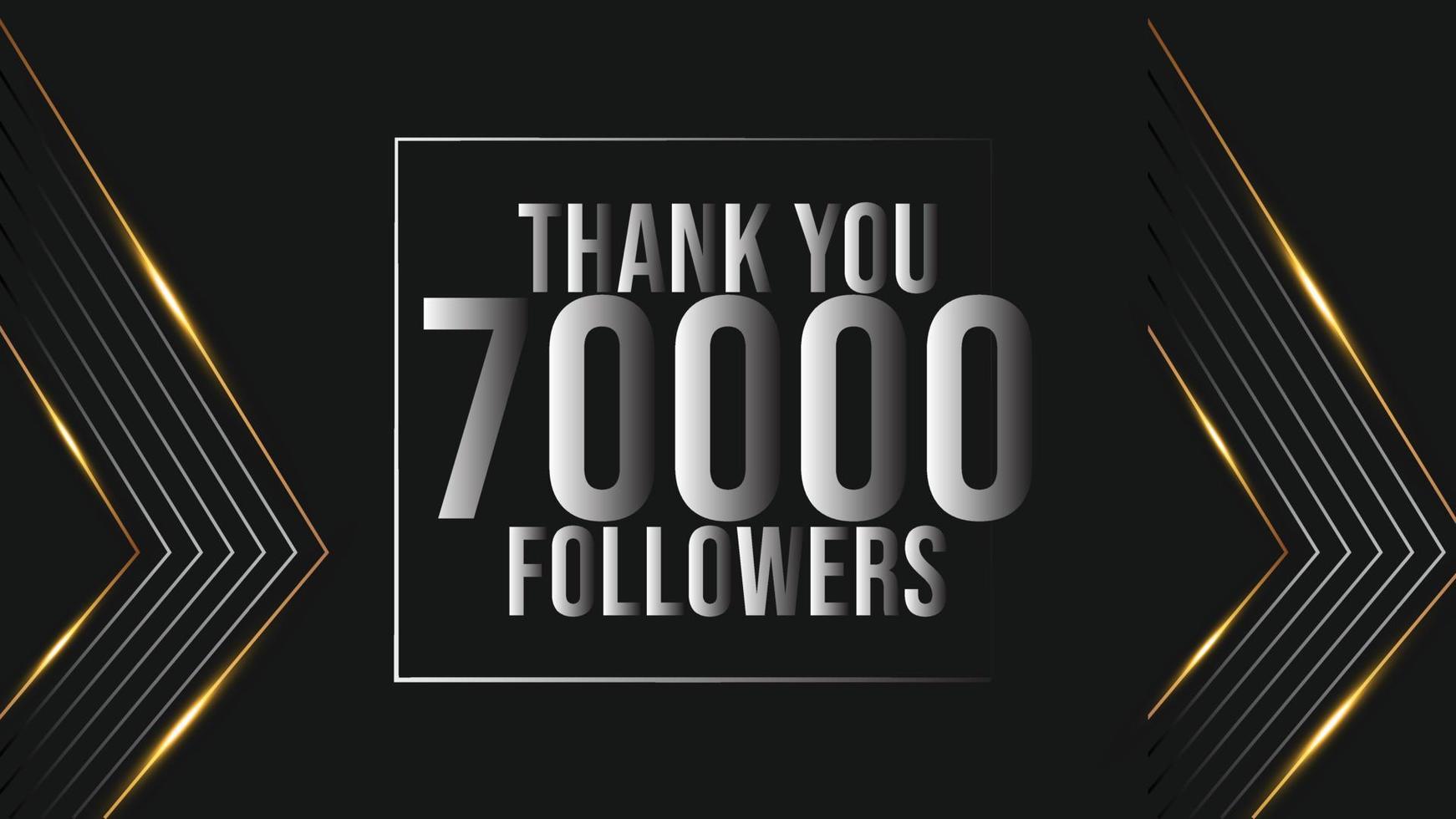 Thank you design Greeting card template for social networks followers, subscribers, like. 70000 followers. 70k followers celebration vector