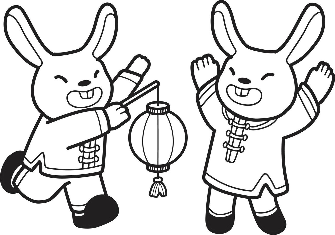 Hand Drawn chinese rabbit with lantern illustration vector