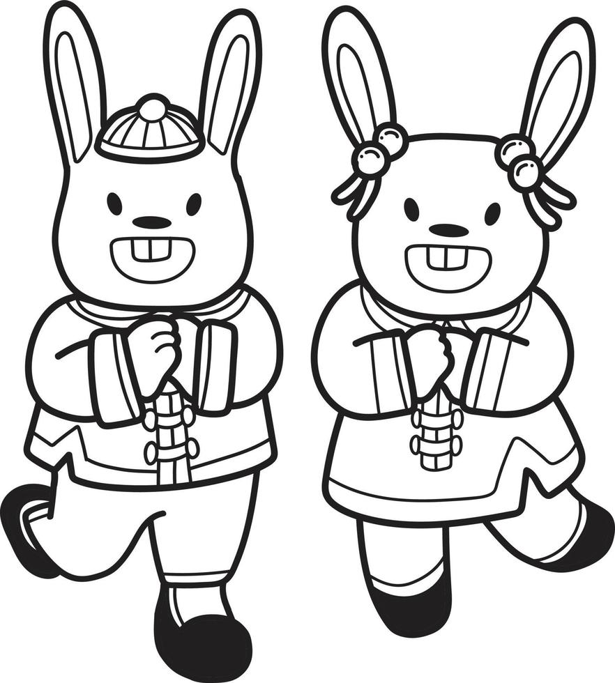 Hand Drawn Chinese rabbit smiling and happy illustration vector
