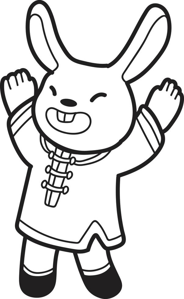 Hand Drawn Chinese rabbit smiling and happy illustration vector