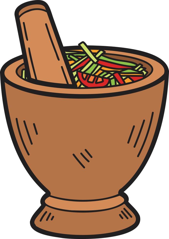 Hand Drawn papaya salad with mortar illustration 16838023 Vector Art at
