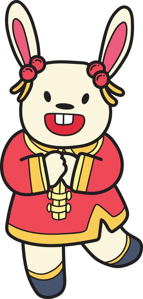 Hand Drawn Chinese rabbit smiling and happy illustration vector