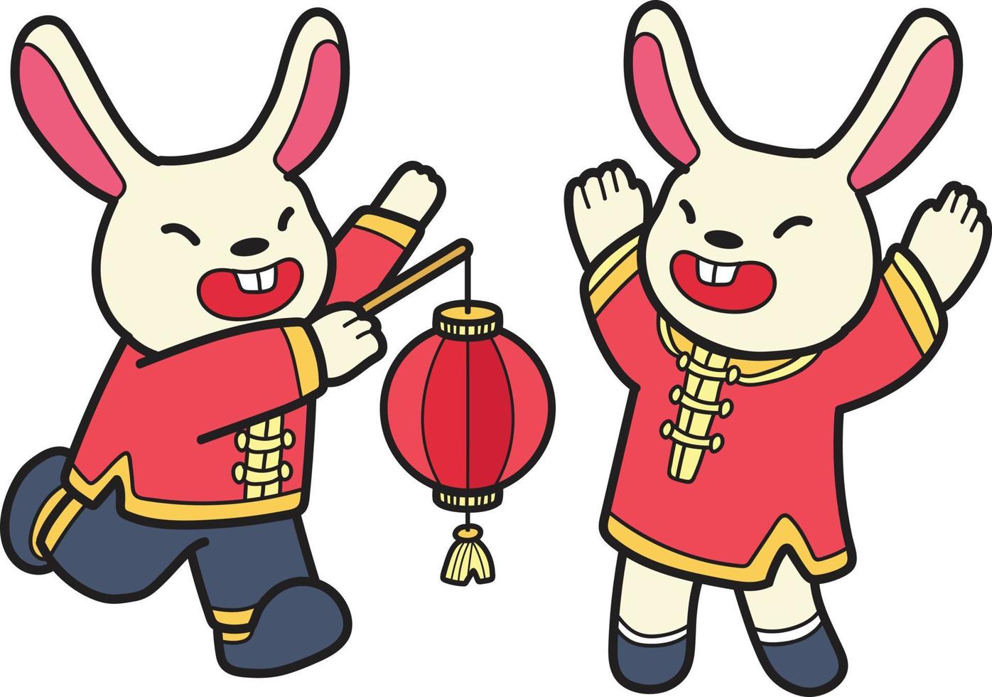 Hand Drawn chinese rabbit with lantern illustration vector