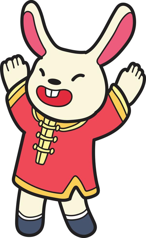 Hand Drawn Chinese rabbit smiling and happy illustration vector