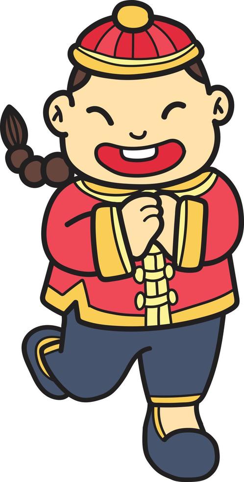 Hand Drawn Chinese boy smiling and happy illustration vector