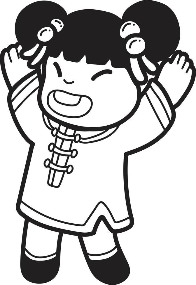 dibujado a mano niña china sonriente y feliz ilustración vector