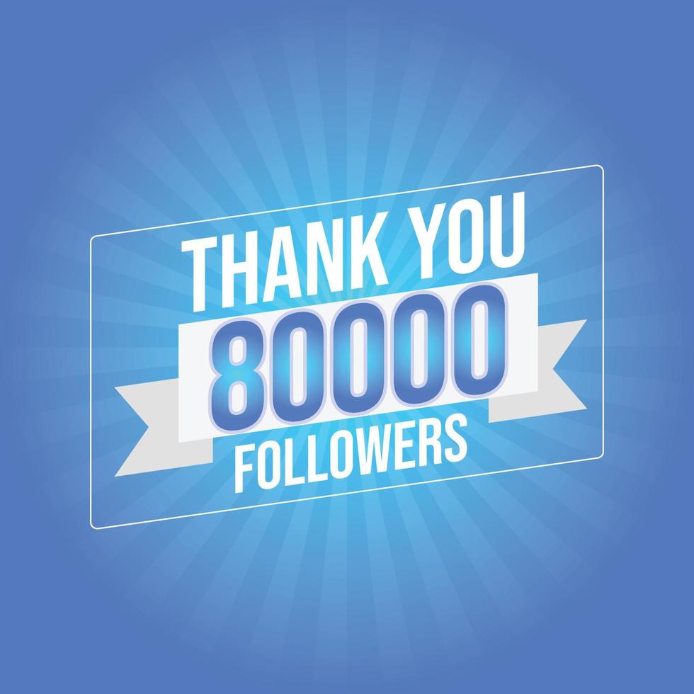 Thank you template for social media 80k followers, subscribers, like. 80000 followers vector