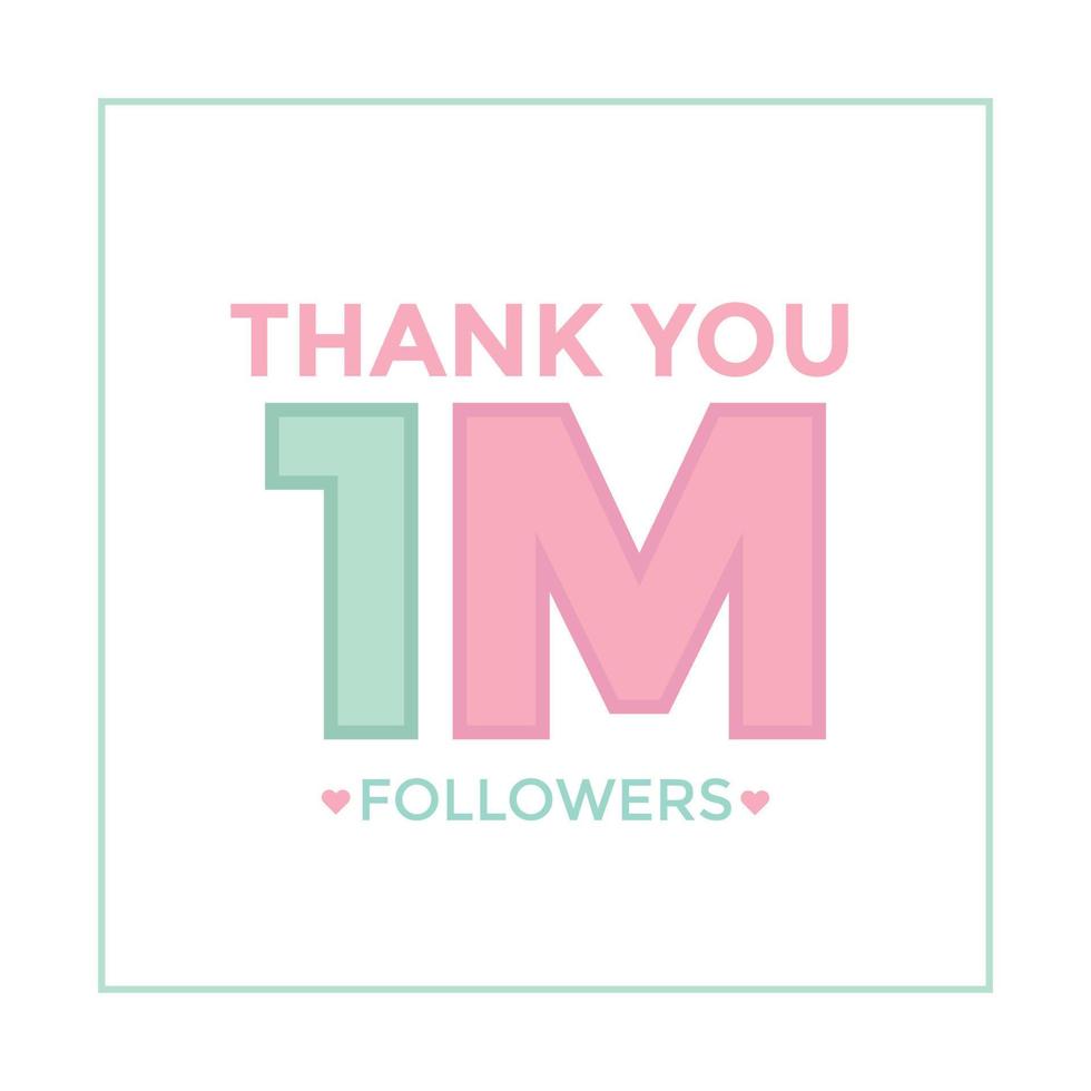 Thank you design Greeting card template for social networks followers, subscribers, like. 1m followers. 1m followers celebration vector