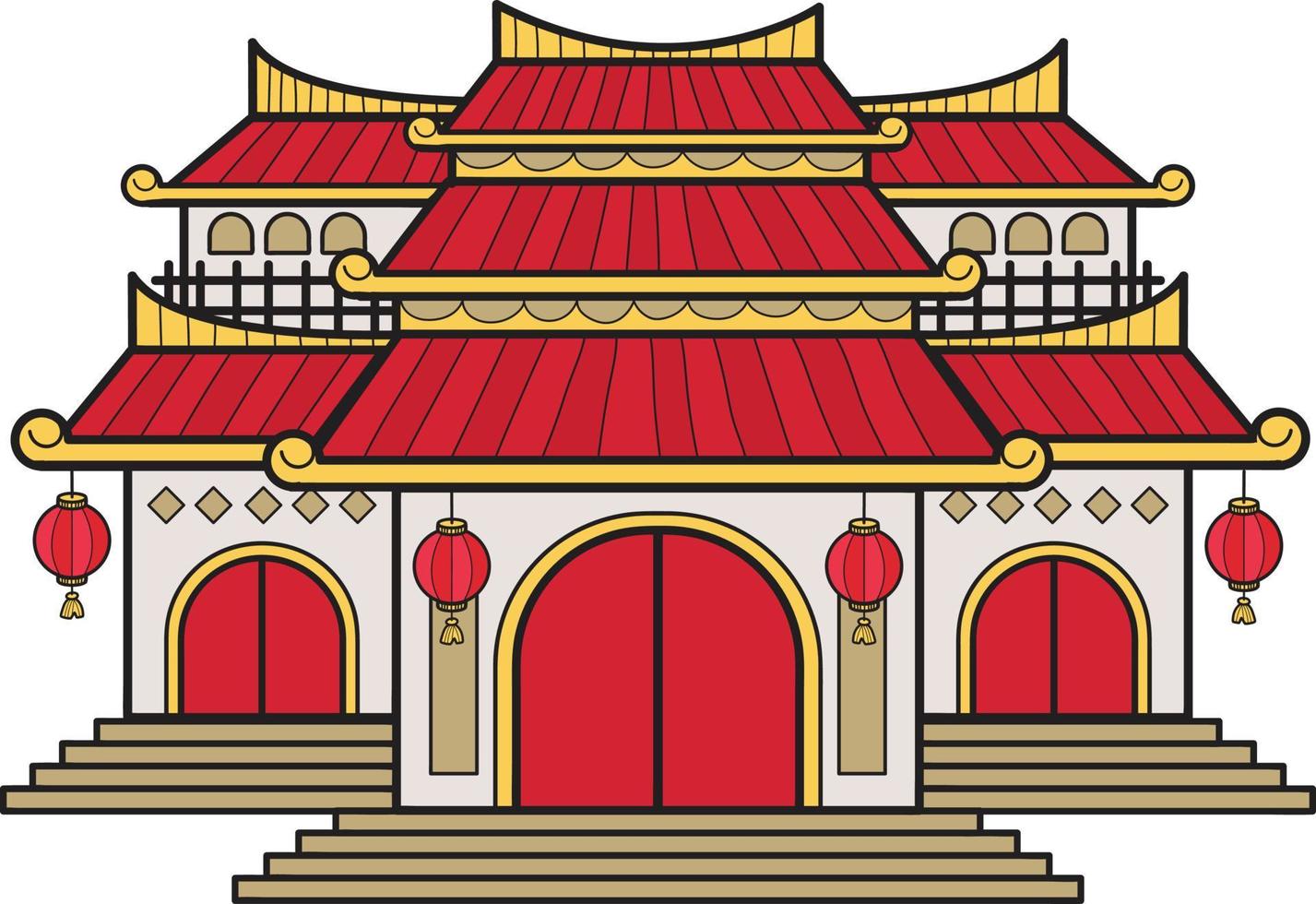 Hand Drawn Chinese building or temple illustration vector