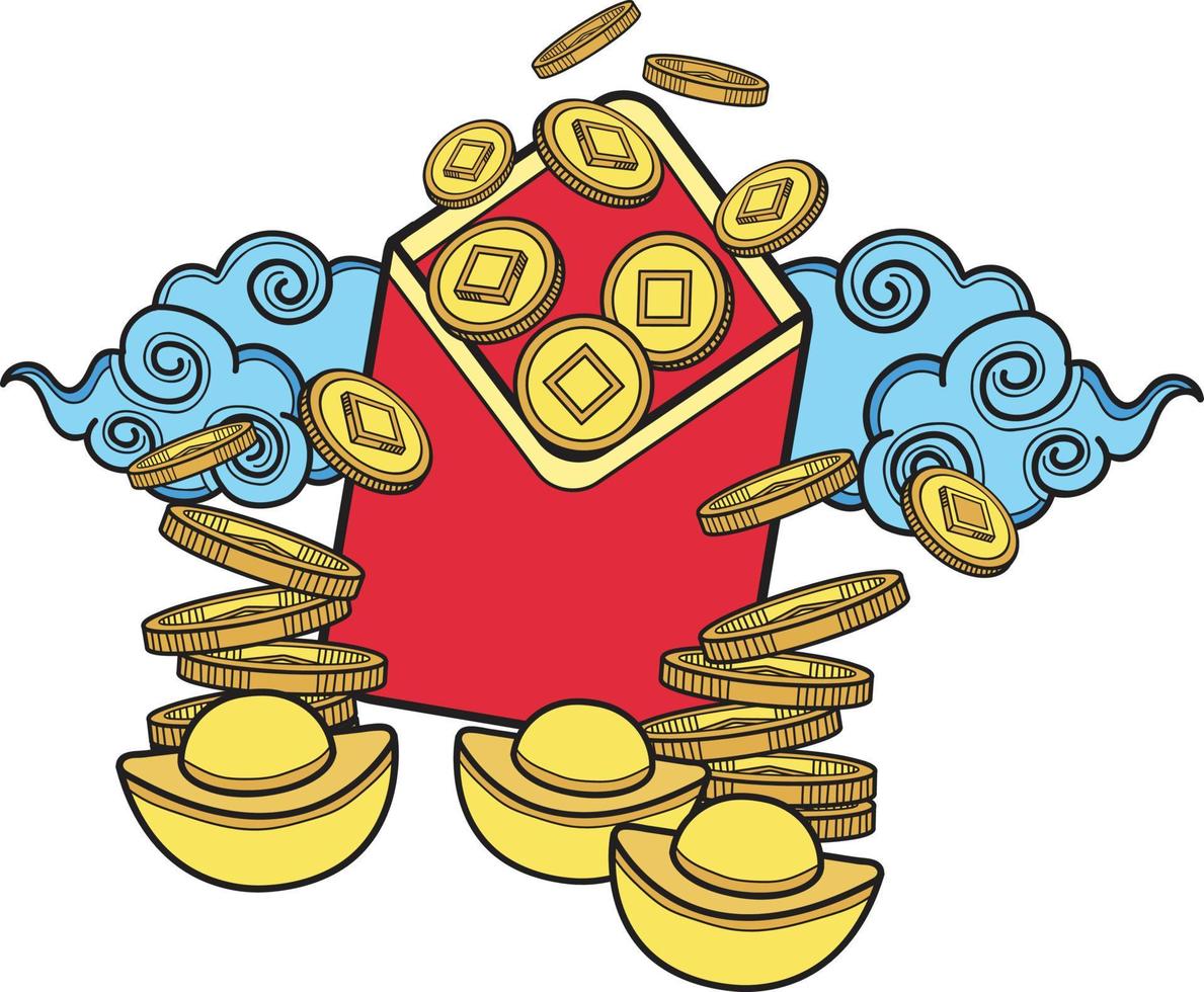 Hand Drawn Chinese red envelopes and money illustration vector