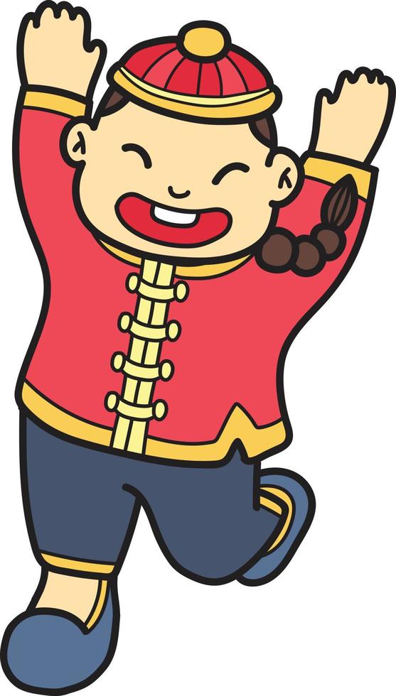 Hand Drawn Chinese boy is happy illustration vector
