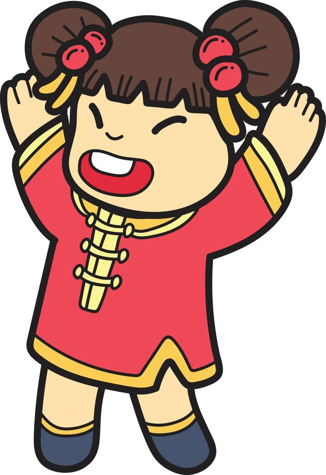 Hand Drawn Chinese girl smiling and happy illustration vector