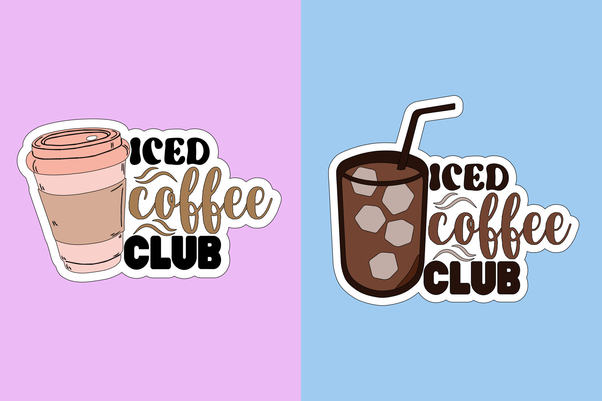 Iced coffee stickers vector design on colorful background 16838475