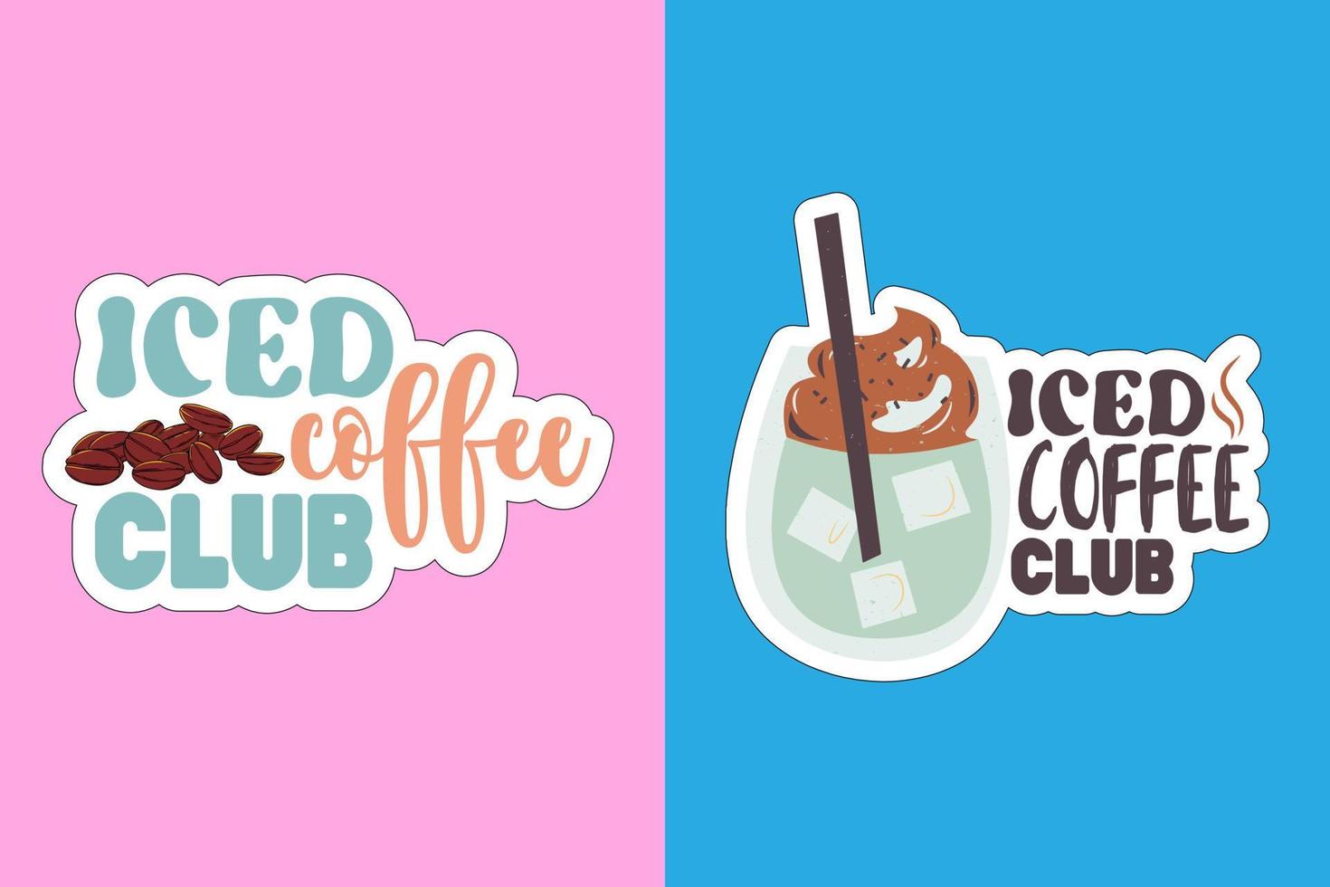 Iced coffee stickers vector design on colorful background