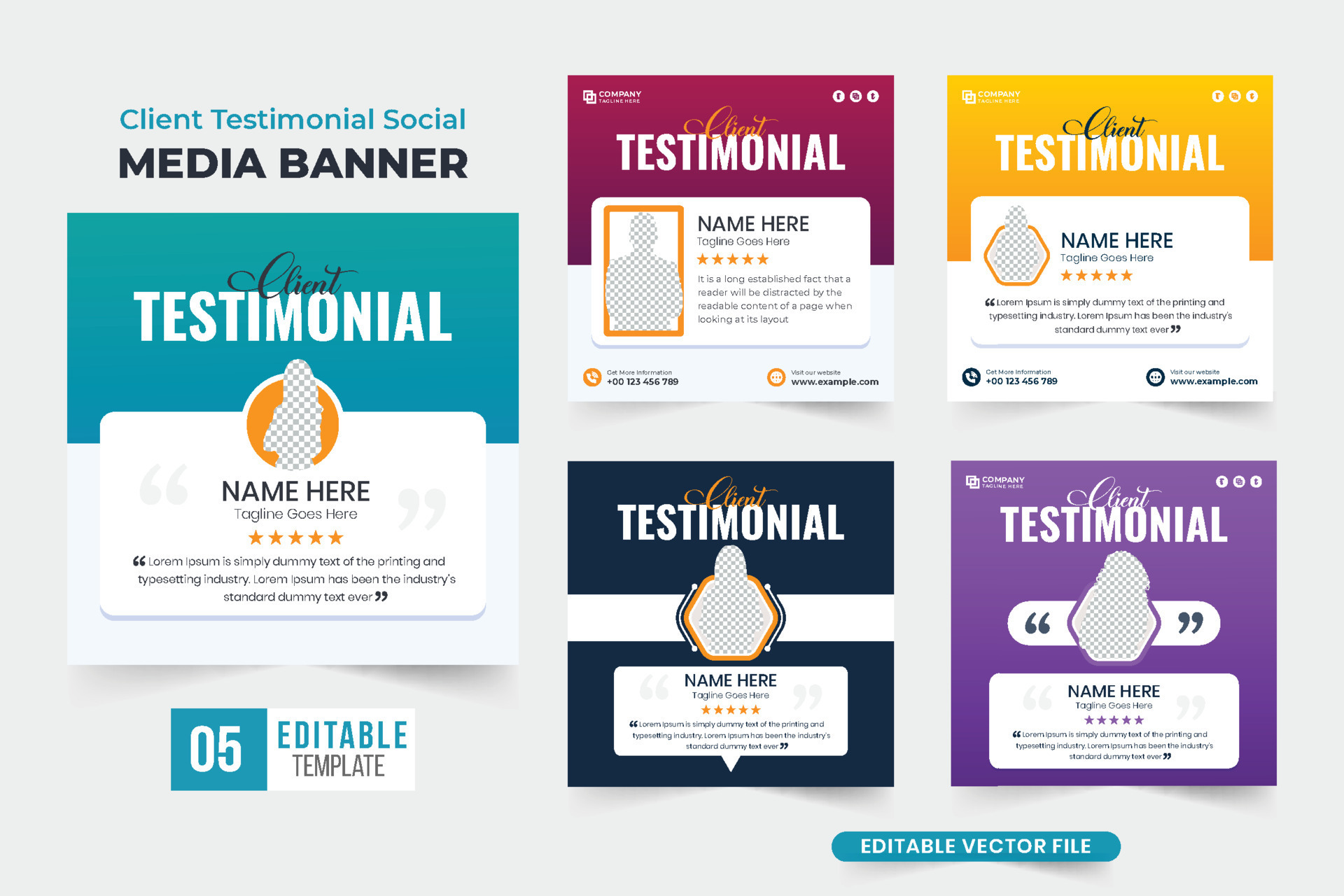 Minimal client review layout design bundle for websites and social