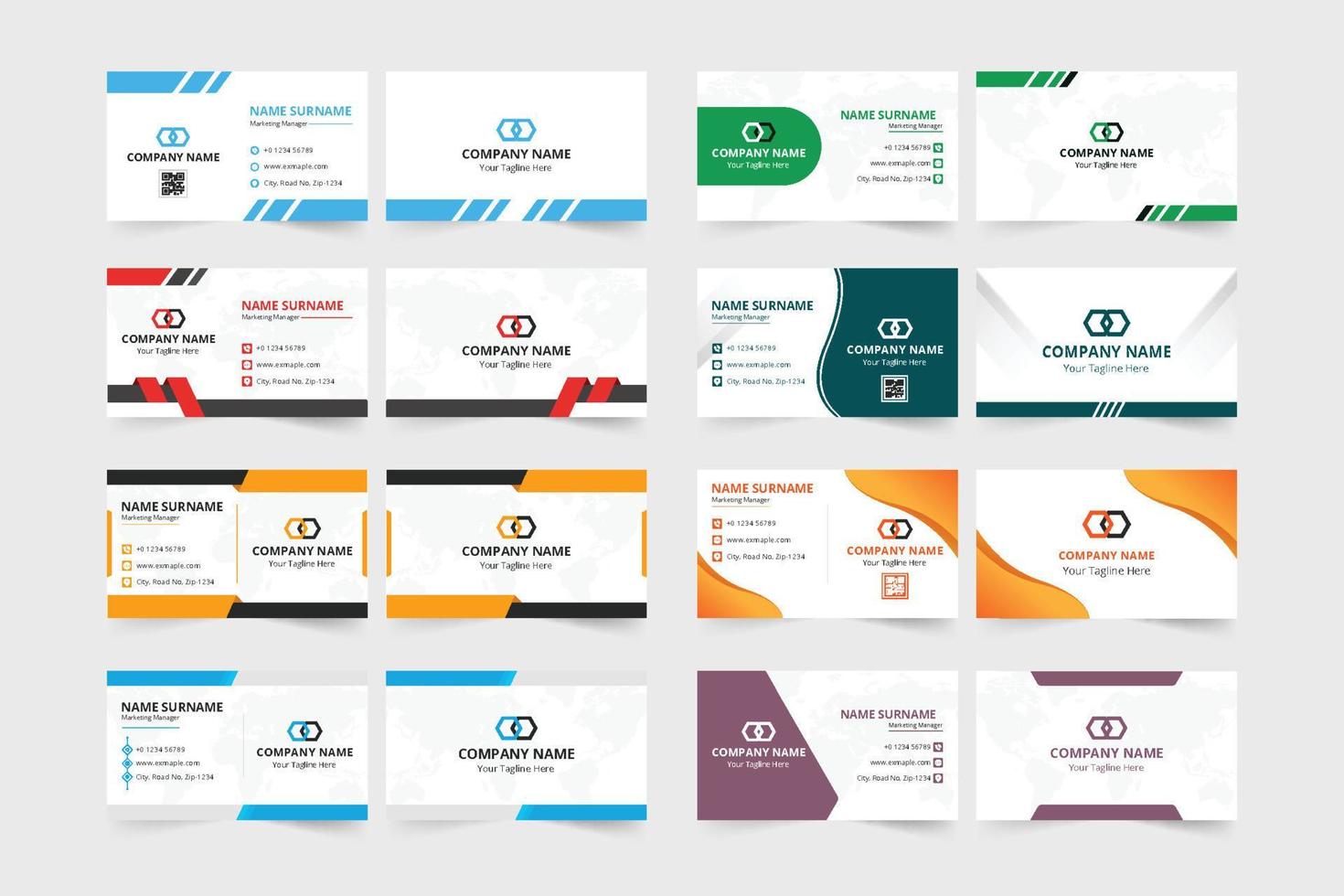 Corporate identity card collection for employees. Modern business card bundle design with blue and golden colors. Professional visiting card set design with creative shapes. Printable business card. vector