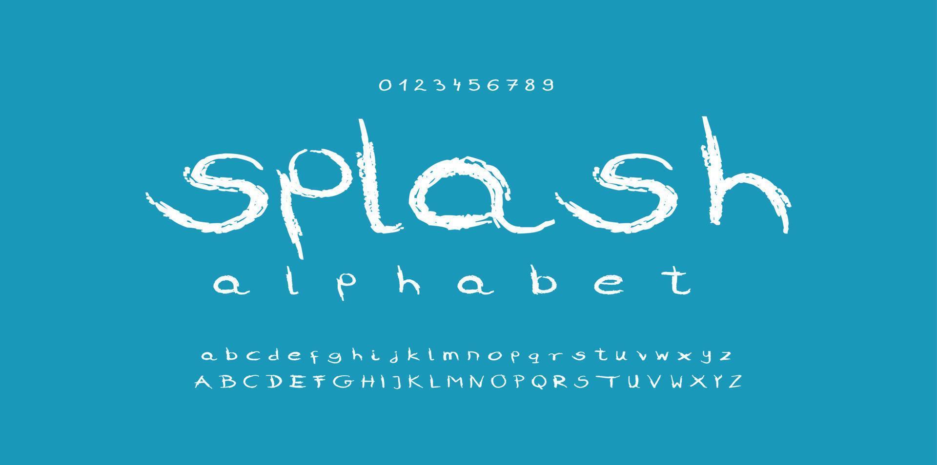 water splashing fonts a to z and 1 to 10. Vector illustration.