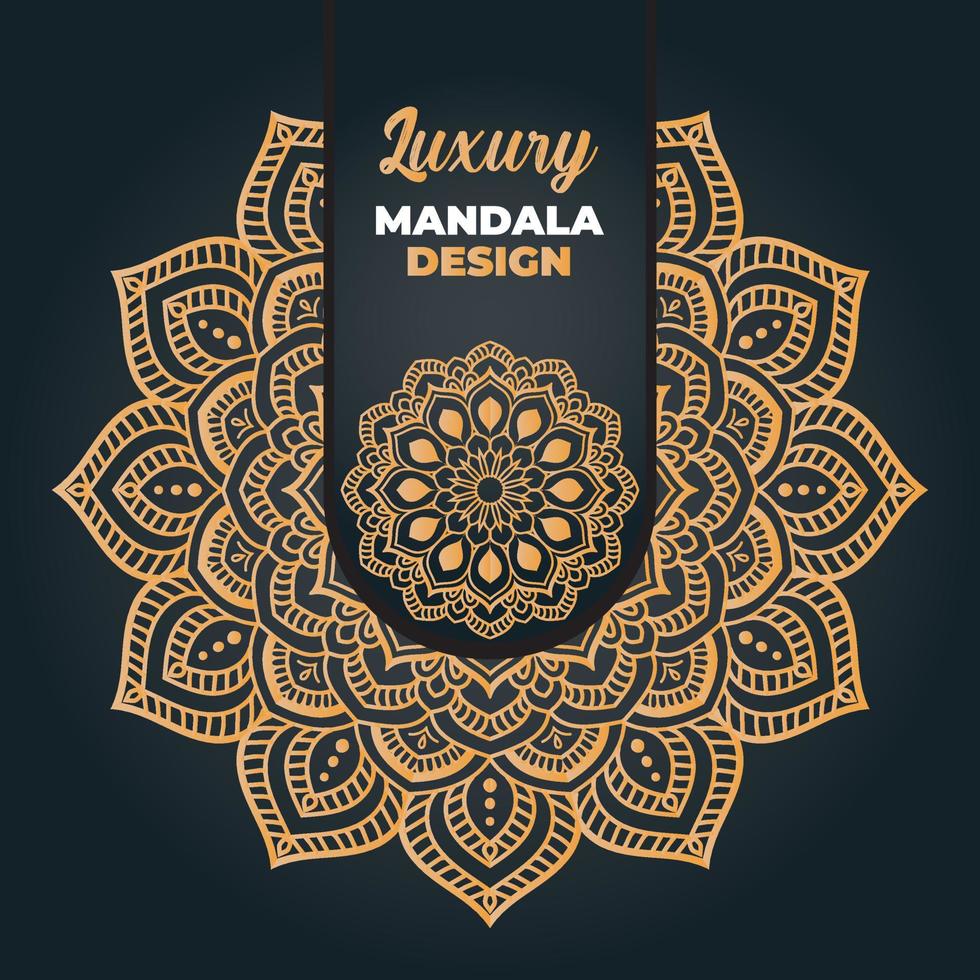 diseño de mandala ornamental y de boda de lujo y fondo islámico en color dorado vector