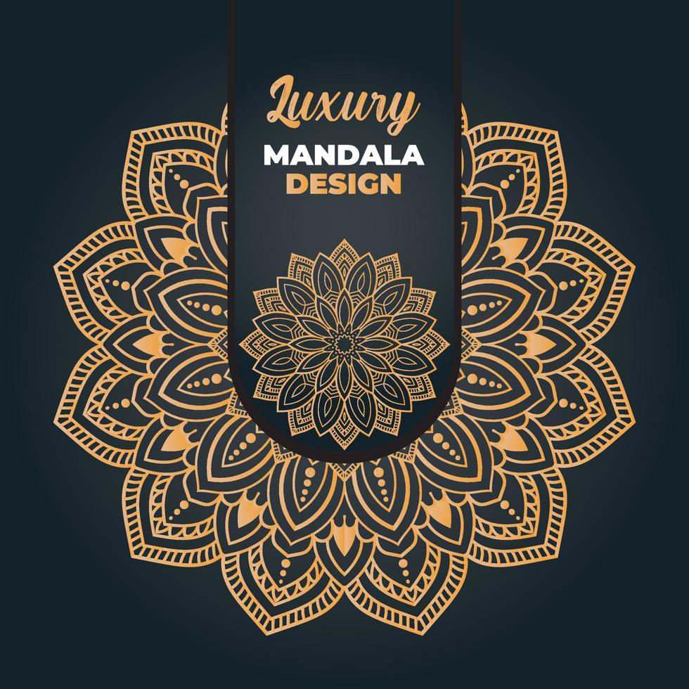 diseño de mandala ornamental y de boda de lujo y fondo islámico en color dorado vector